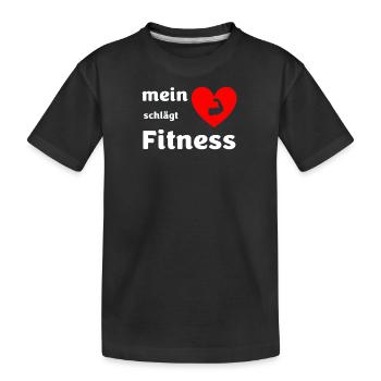 Mein Herz schlägt für Fitness - Kinder Premium Bio T-Shirt - Schwarz - Vorne