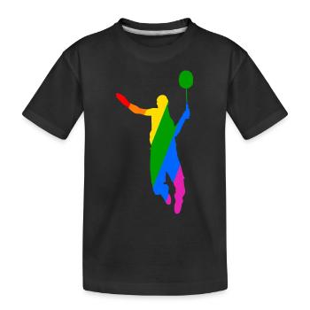 Regenbogen Badminton Tennis Design - Kinder Premium Bio T-Shirt - Schwarz - Vorne