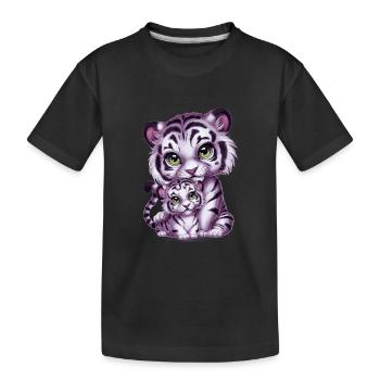 Weißer Tiger mit Tiger Mutter - Kinder Premium Bio T-Shirt - Schwarz - Vorne