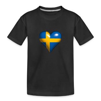 Schweden glänzendes Herz blau gelb Kreuz - Kinder Premium Bio T-Shirt - Schwarz - Vorne