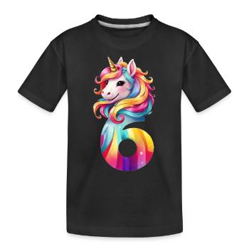 6. GEBURTSTAG EINHORN - Kinder Premium Bio T-Shirt - Schwarz - Vorne