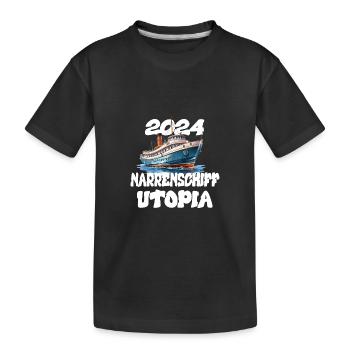 Ship of Fools Utopia, quote by Franz Josef Strauss - Kids' Premium Organic T-Shirt - black - Front