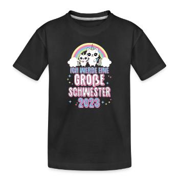 2023 Baby Schwangerschaft Bald Große Schwester - Kinder Premium Bio T-Shirt - Schwarz - Vorne