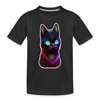 chat noir sous effet de lumière néon - T-shirt bio Premium Enfant - noir - Devant