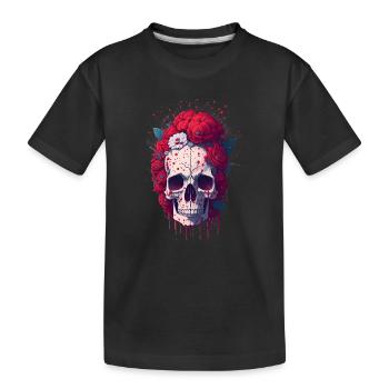 Totenkopf mit roten Blumen - Kinder Premium Bio T-Shirt - Schwarz - Vorne