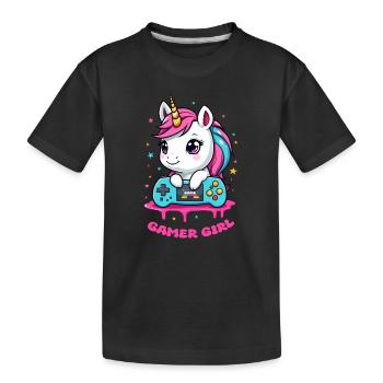 Unicorn Gamer Girl - Kids' Premium Organic T-Shirt - black - Front