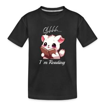 Katze mit Buch - Kinder Premium Bio T-Shirt - Schwarz - Vorne