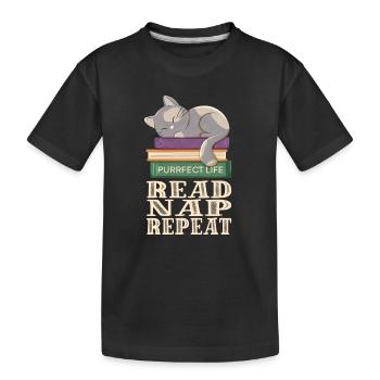 Lire, dormir, répéter et les chats - T-shirt bio Premium Enfant - noir - Devant