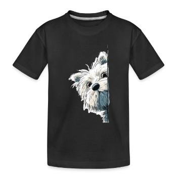 Peeking Westie Terrier Süßes Hundeliebhaber-Merch - Kinder Premium Bio T-Shirt - Schwarz - Vorne