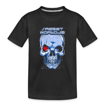 A creepy Reset World.js robot & skull - Kids' Premium Organic T-Shirt - black - Front