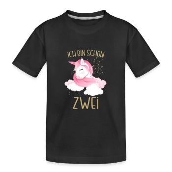 Ich bin Zwei Jahre Zweiter Geburtstag Einhorn Süß - Kinder Premium Bio T-Shirt - Schwarz - Vorne