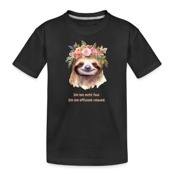 Faultierliebe – Effizient entspannt & süß dabei - Kinder Premium Bio T-Shirt - Schwarz - Vorne