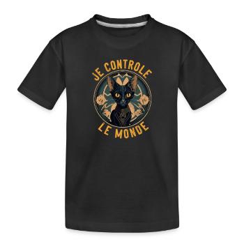Hypnotic cat portrait: I control the world - Kids' Premium Organic T-Shirt - black - Front
