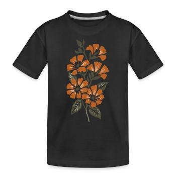 Retro Surf Sixties Orange Flowers - Kids' Premium Organic T-Shirt - black - Front