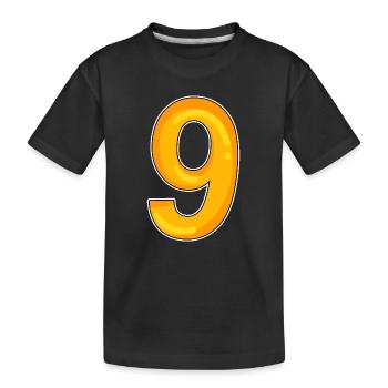 Number 9 - Nine - 9 motif in yellow - Kids' Premium Organic T-Shirt - black - Front