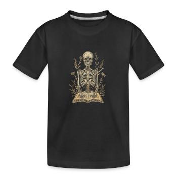 Skeleton in the book garden bookworm bookworm - Kids' Premium Organic T-Shirt - black - Front
