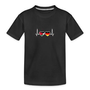 Jordanien Deutschland Herzschlag Flagge Jordanier - Kinder Premium Bio T-Shirt - Schwarz - Vorne