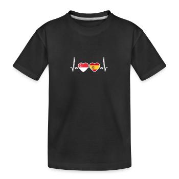 Singapur Spanien Herzschlag Flagge Singapurer - Kinder Premium Bio T-Shirt - Schwarz - Vorne