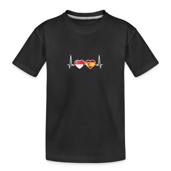Singapur Spanien Vintage Herzschlag Flagge - Kinder Premium Bio T-Shirt - Schwarz - Vorne