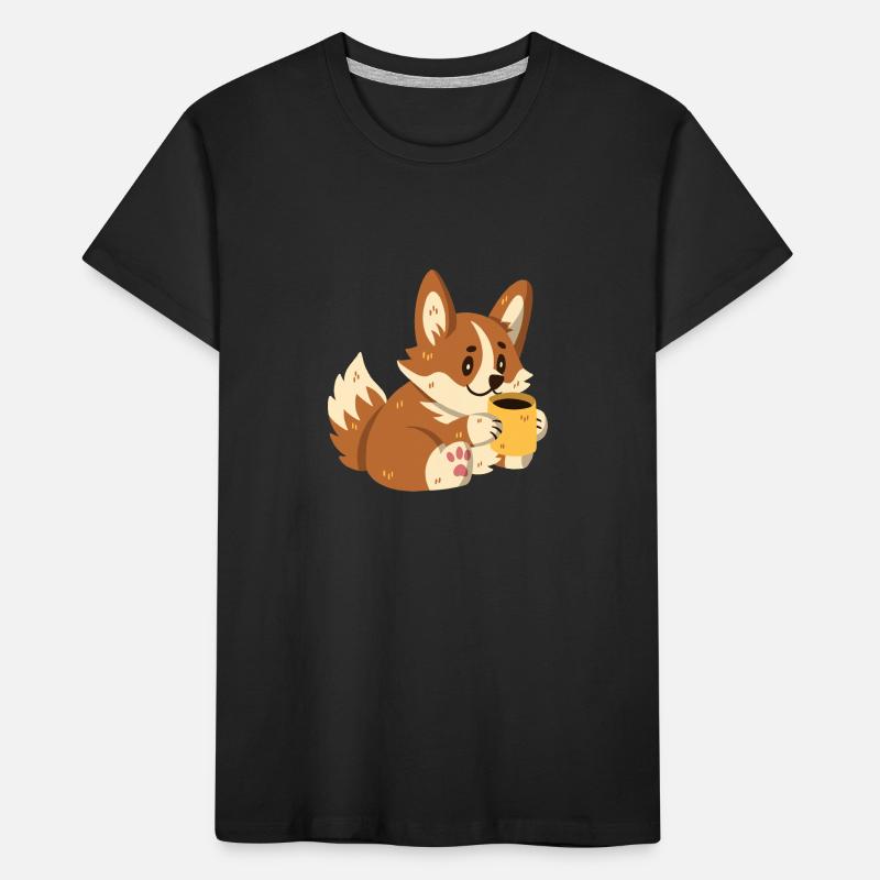 Corgi drinking coffee Kids' Premium Organic T-Shirt