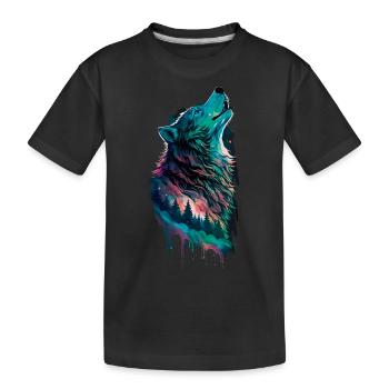 Aurora borealis in Form eines Wolfes im Wald - Kinder Premium Bio T-Shirt - Schwarz - Vorne