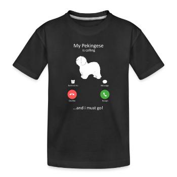 Un Pékinois appelle le propriétaire drôle de chien - T-shirt bio Premium Enfant - noir - Devant