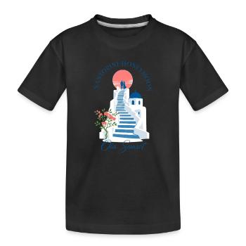 Romance Gift, Santorini Honeymoon Oia Sunset Steps - Kinder Premium Bio T-Shirt - Schwarz - Vorne