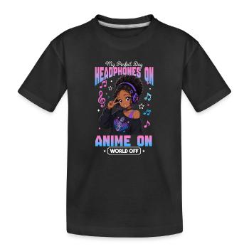 Anime and Music Chibi Black Girl - Kinder Premium Bio T-Shirt - Schwarz - Vorne
