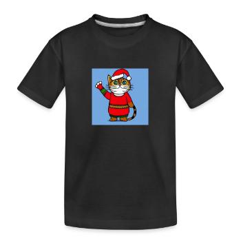 cat wearing a christmas jumper cartoon - Kids' Premium Organic T-Shirt - black - Front