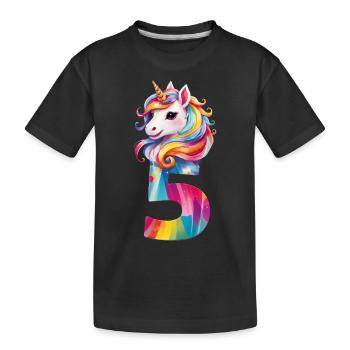 5. GEBURTSTAG EINHORN - Kinder Premium Bio T-Shirt - Schwarz - Vorne