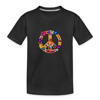 Peace Symbol aus bunten Blüten und Blumen - Kinder Premium Bio T-Shirt - Schwarz - Vorne