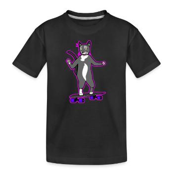 Coole Longboard Katze in pink - Kinder Premium Bio T-Shirt - Schwarz - Vorne