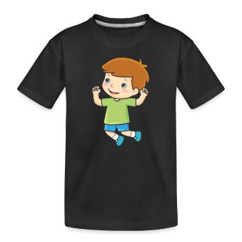 Junge springt Einschulung Freude Kindergarten - Kinder Premium Bio T-Shirt - Schwarz - Vorne