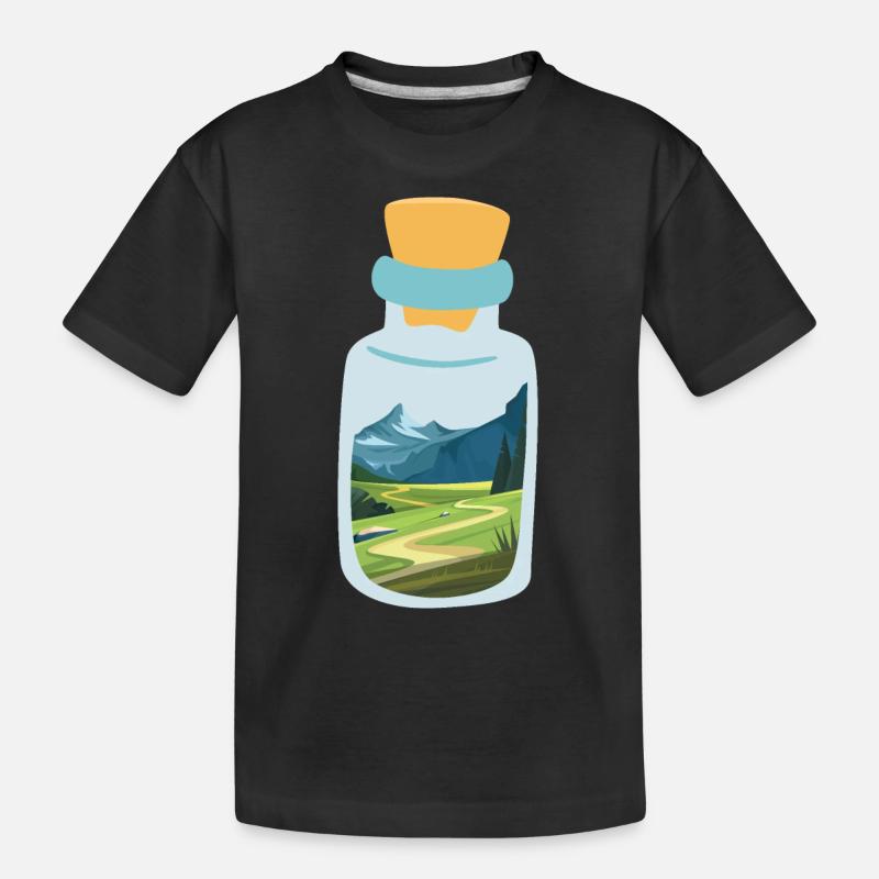 Flaschenpost mit Berge - Kinder Premium Bio T-Shirt - Schwarz