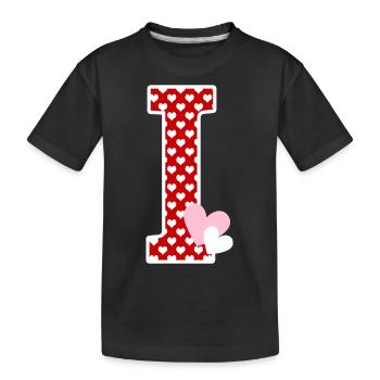 Letter i heart - Kids' Premium Organic T-Shirt - black - Front