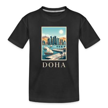 Doha Waterfront Cityscape Katar Reiseplakat - Kinder Premium Bio T-Shirt - Schwarz - Vorne