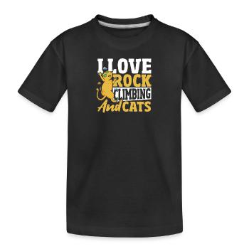 Climbers I love rock climbing and cats - Kids' Premium Organic T-Shirt - black - Front