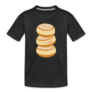 Three carnival donuts with powdered sugar & jam - Kids' Premium Organic T-Shirt - black - Front