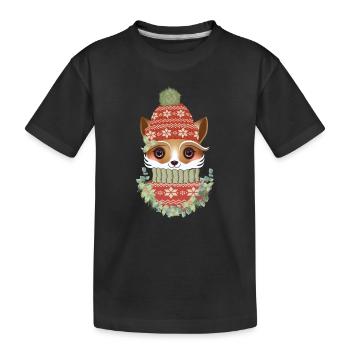 cute fox with sweater, bobble hat & wreath - Kids' Premium Organic T-Shirt - black - Front