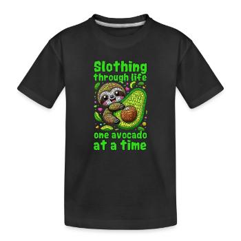 KAWAII FAULTIER UND AVOCADO: SCHLAPP DURCHS LEBEN - Kinder Premium Bio T-Shirt - Schwarz - Vorne