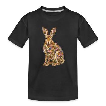 Flower Bunny | Floral brown hare from wildflowers - Kids' Premium Organic T-Shirt - black - Front