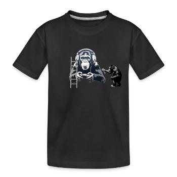 GRAFFITI BANKSY STYLE - CHIMP PLAYING COMPUTER GAM - Kids' Premium Organic T-Shirt - black - Front