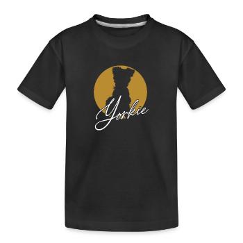 Liebenswerter Yorkie im Farbkreis mit Schriftzug - Kinder Premium Bio T-Shirt - Schwarz - Vorne