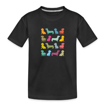 Muster aus vielen bunten Dackeln - Kinder Premium Bio T-Shirt - Schwarz - Vorne