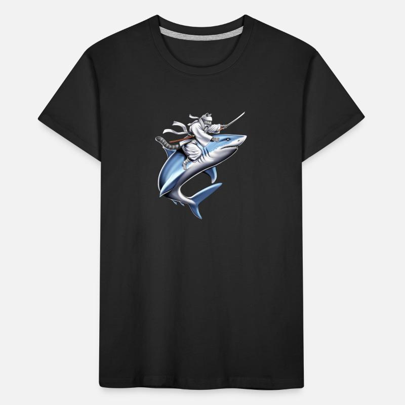 Chat Ninja Équitation Requin T-shirt bio Premium Enfant