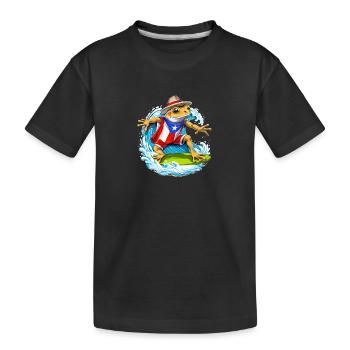 Puerto Rico Coqui Frog Surfing - Kids' Premium Organic T-Shirt - black - Front