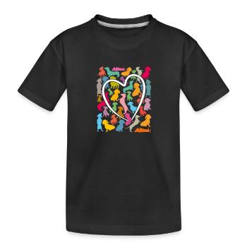 viele bunte Dackel und großes Herz - Kinder Premium Bio T-Shirt - Schwarz - Vorne