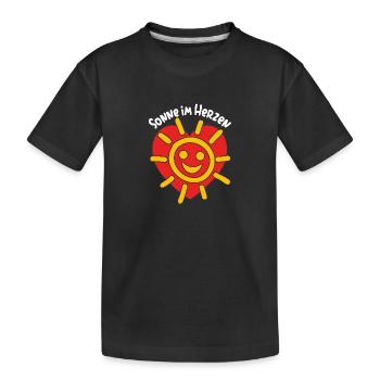 Sonne im Herzen, Sommer, Fröhlichkeit, Güte - Kinder Premium Bio T-Shirt - Schwarz - Vorne