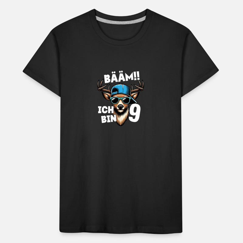 BÄÄM Ich Bin 9 Geburtstag Hirsch Geburtstagsdeko Kinder Premium Bio T-Shirt