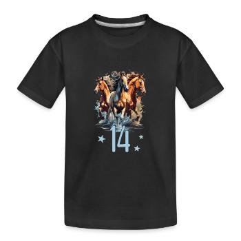 Geburtstag 14 Mädchen Pferd Reiten Stall Fourteen - Kinder Premium Bio T-Shirt - Schwarz - Vorne